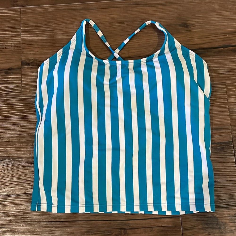 NEW - Corsal Reef tie back swim top in teal and white stripe (Size Small)
